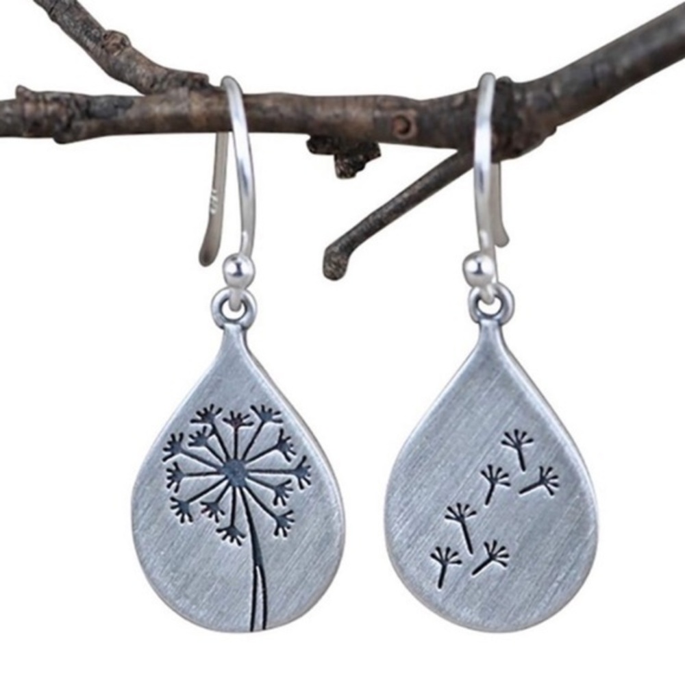 Fp Silver Dandelion Dangle Drop Earrings